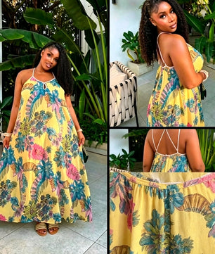 Robe Florale Jaune Exotique