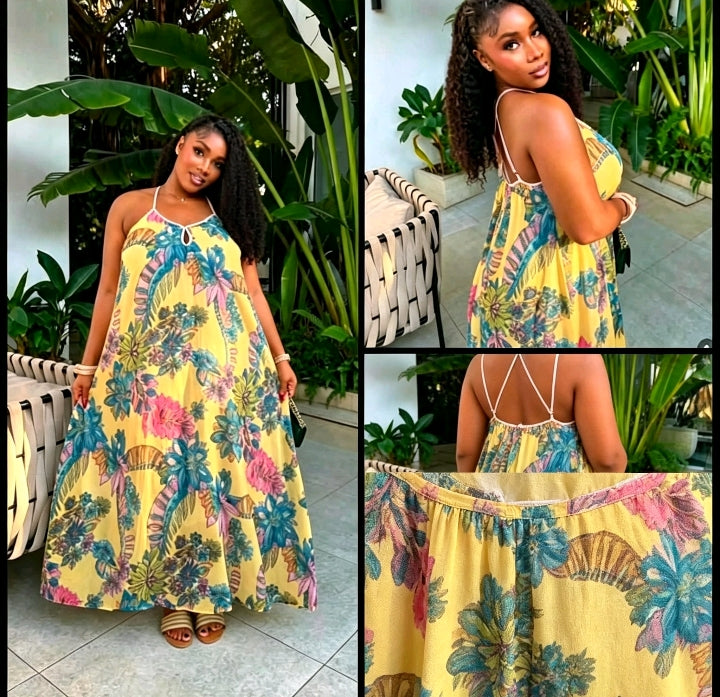 Robe Florale Jaune Exotique
