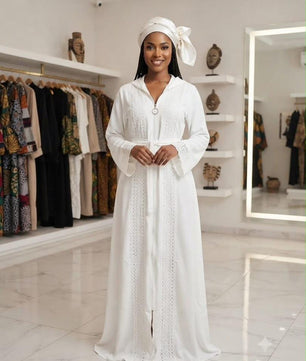 Robe Caftan Blanc Élégance Dentelle