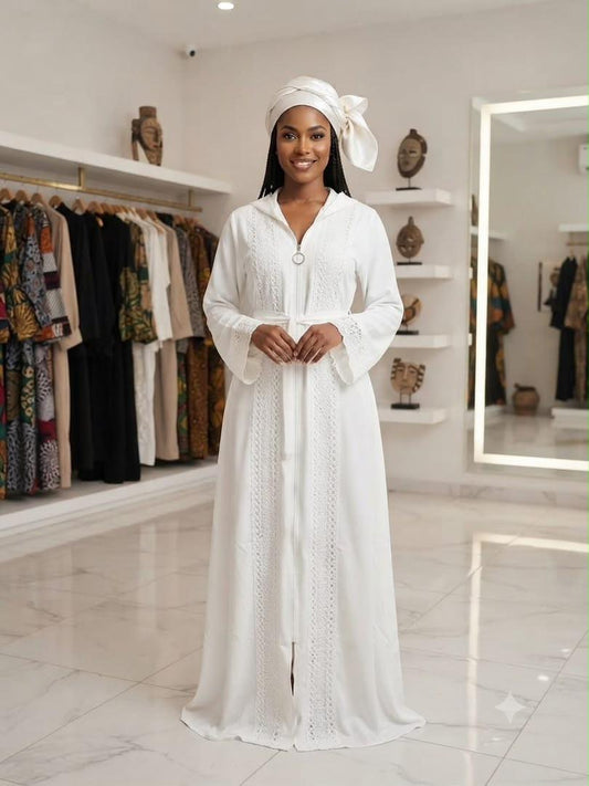 Robe Caftan Blanc Élégance Dentelle