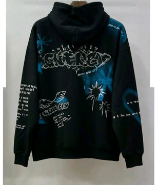 Pull noir graffiti bleu