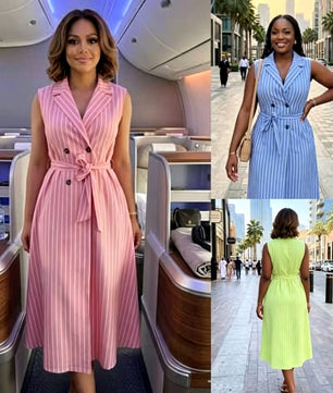 Robe Blazer Rayée Sans Manches