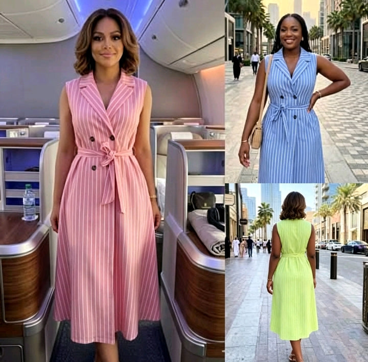 Robe Blazer Rayée Sans Manches