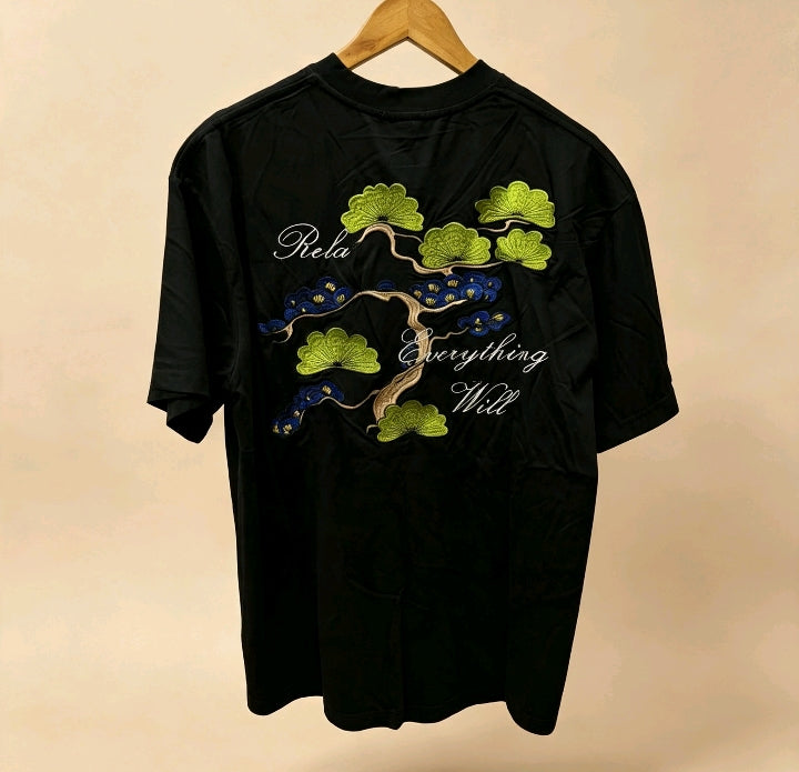 T-shirt Noir Broderie Arbre