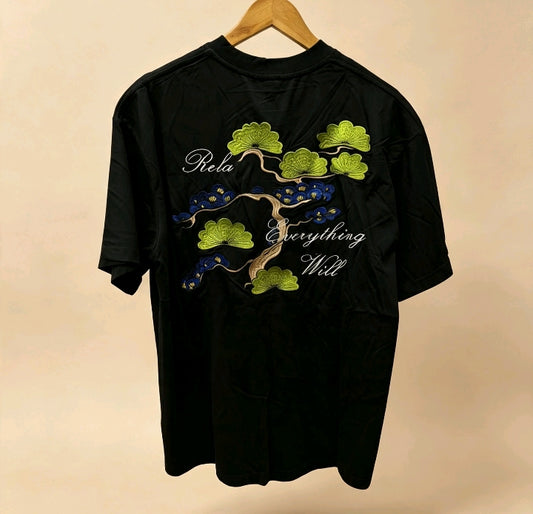 T-shirt Noir Broderie Arbre