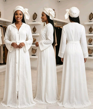 Robe Caftan Blanc Élégance Dentelle