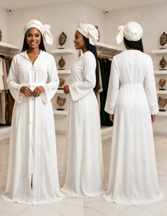 Robe Caftan Blanc Élégance Dentelle
