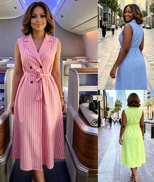 Robe Blazer Rayée Sans Manches