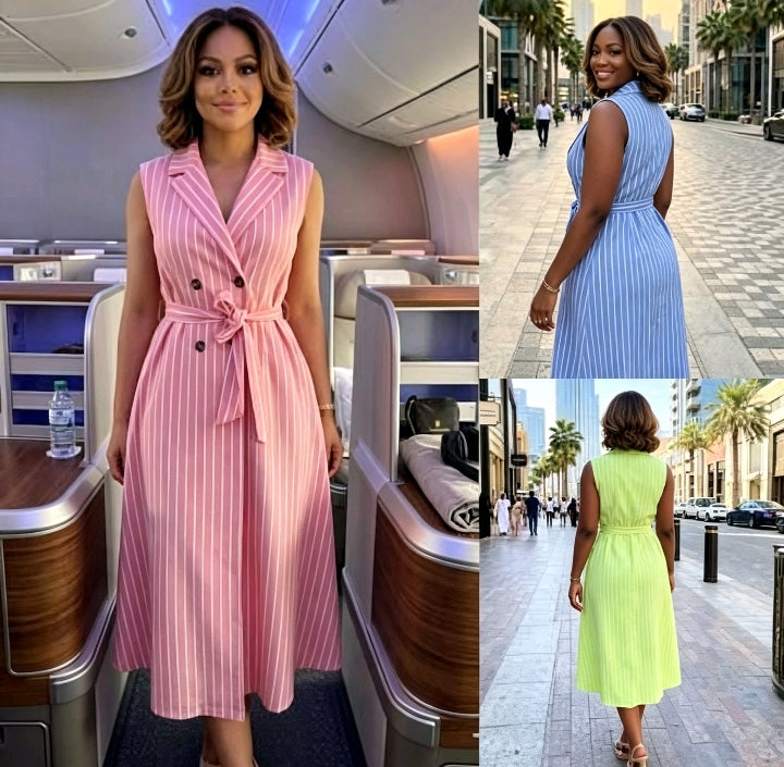 Robe Blazer Rayée Sans Manches