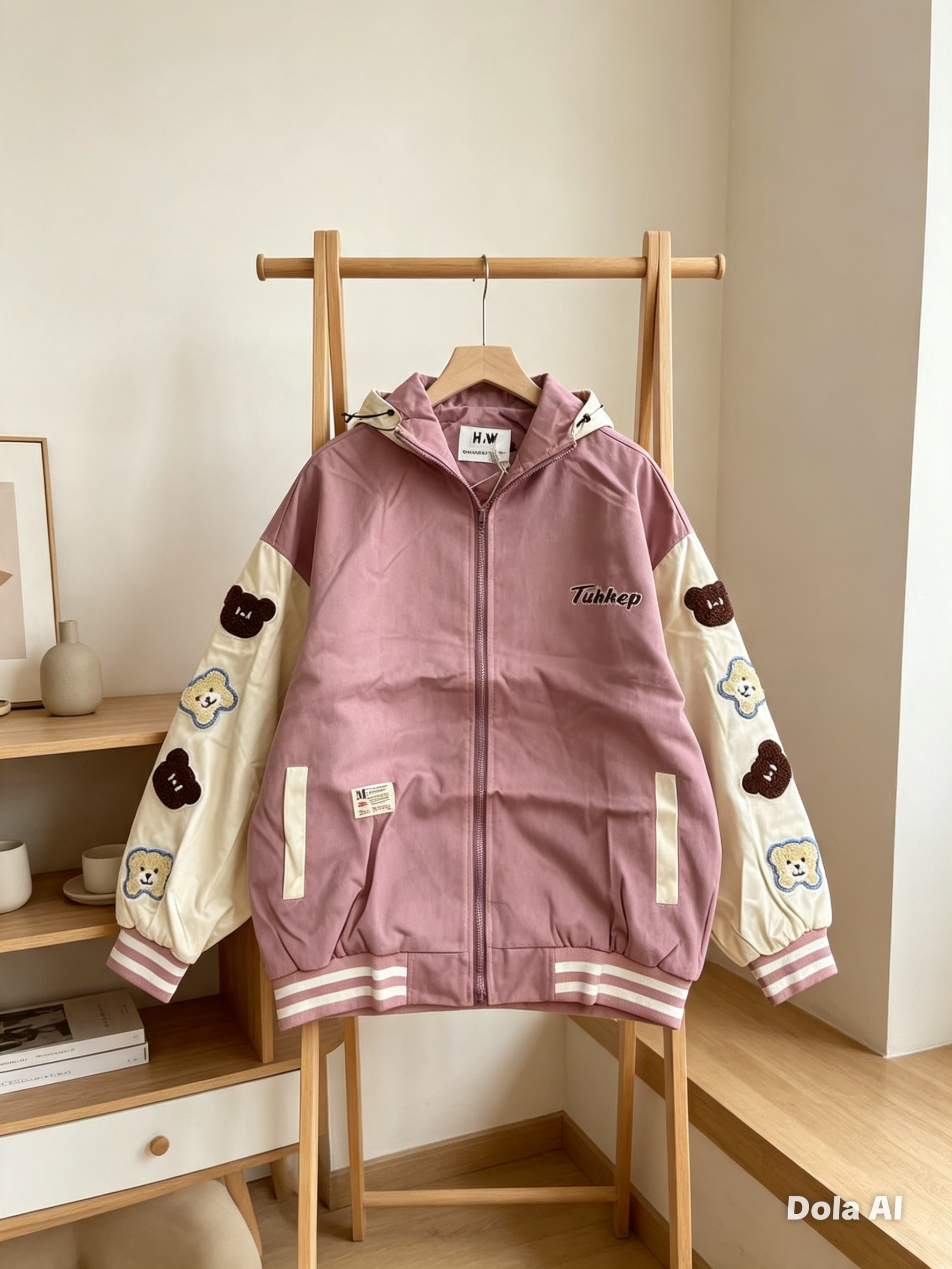 - Veste Teddy Ourson à Capuche – Rose Poudré