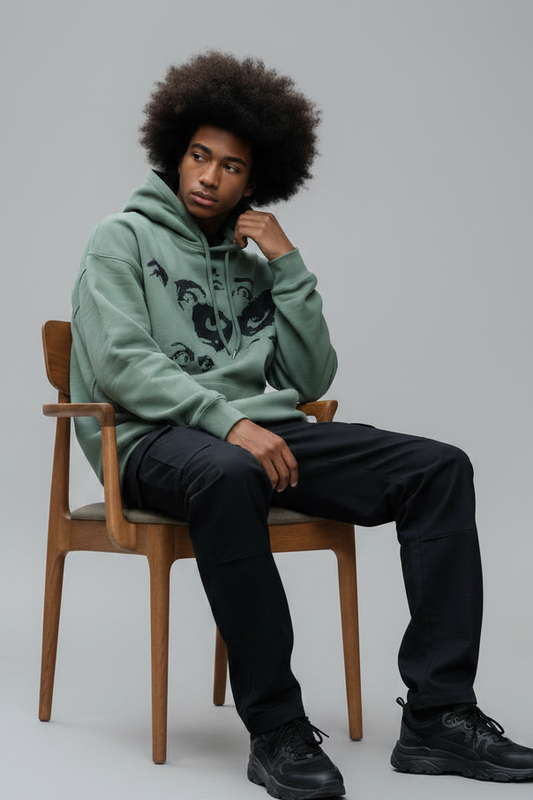 Pull vert avec dessin