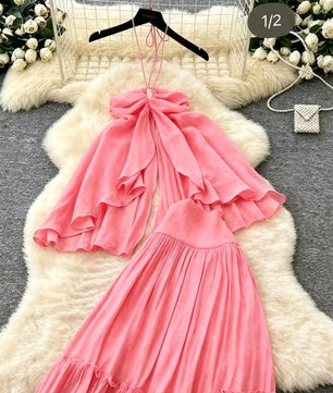 Robe Longue Rose Sangle