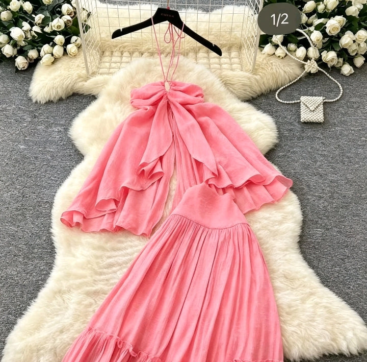 Robe Longue Rose Sangle