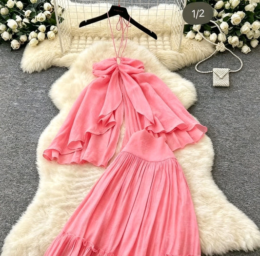 Robe Longue Rose Sangle