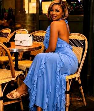 Robe Longue Bleue — Bretelles Col Licou