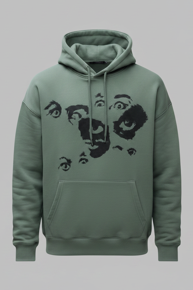 Pull vert avec dessin