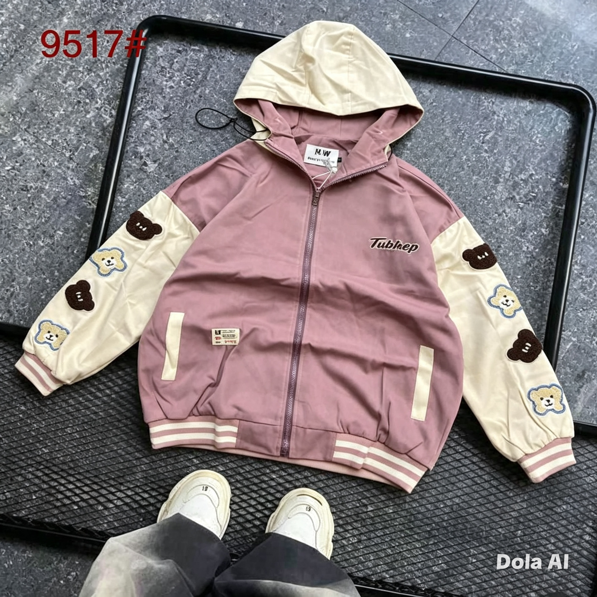 - Veste Teddy Ourson à Capuche – Rose Poudré