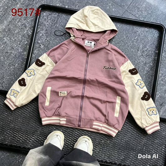 - Veste Teddy Ourson à Capuche – Rose Poudré