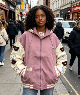 - Veste Teddy Ourson à Capuche – Rose Poudré