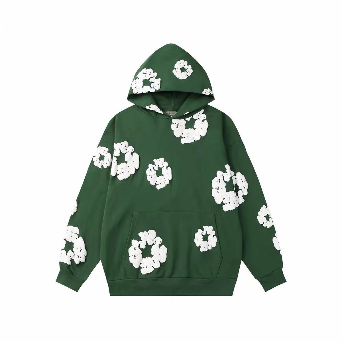 Sweat vert à fleurs blanches