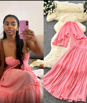 Robe Longue Rose Sangle