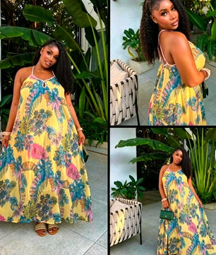 Robe Florale Jaune Exotique