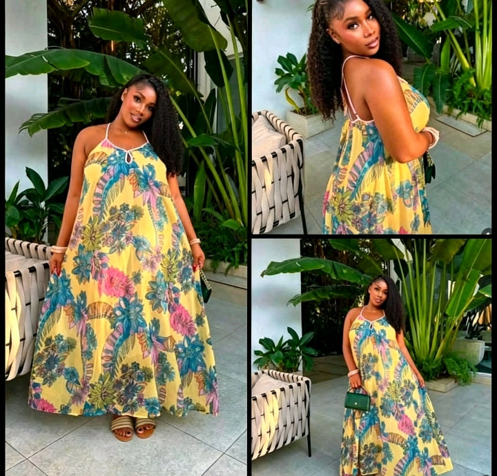Robe Florale Jaune Exotique