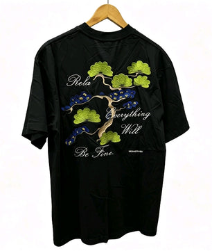 T-shirt Noir Broderie Arbre