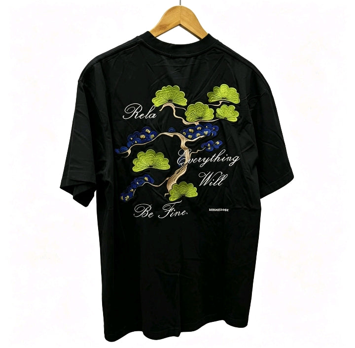 T-shirt Noir Broderie Arbre