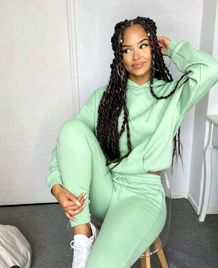 Ensemble Sweat Capuche Vert — Style Décontracté