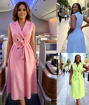 Robe Blazer Rayée Sans Manches
