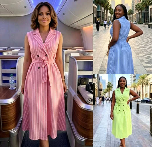 Robe Blazer Rayée Sans Manches