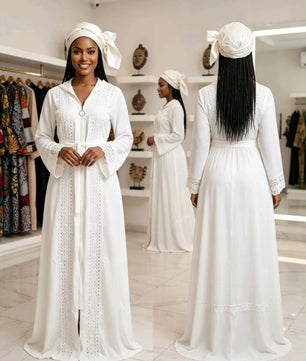 Robe Caftan Blanc Élégance Dentelle