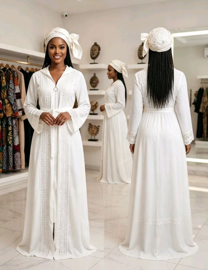 Robe Caftan Blanc Élégance Dentelle