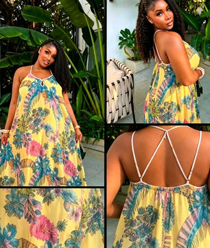 Robe Florale Jaune Exotique