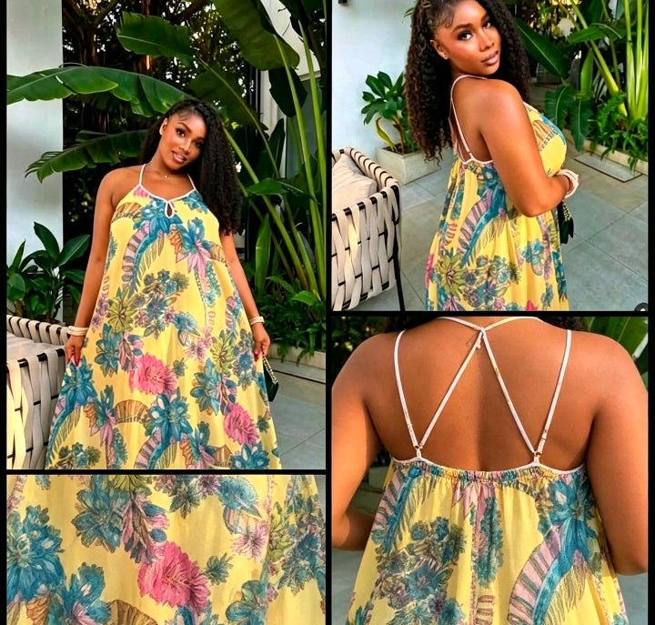 Robe Florale Jaune Exotique