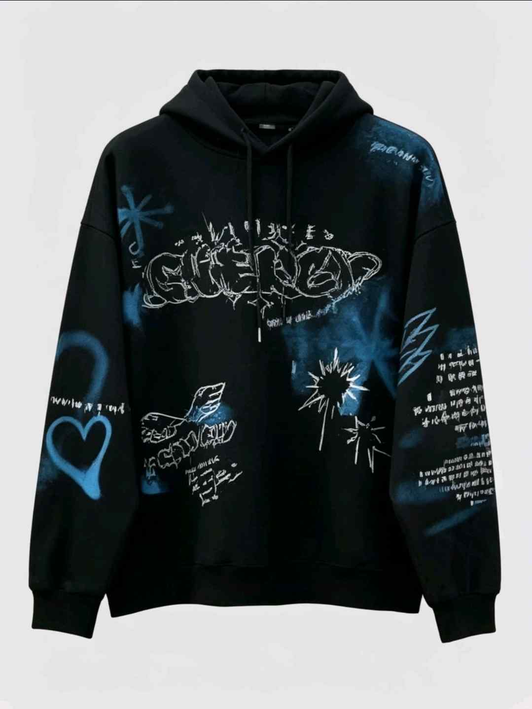 Pull noir graffiti bleu