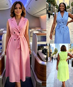 Robe Blazer Rayée Sans Manches