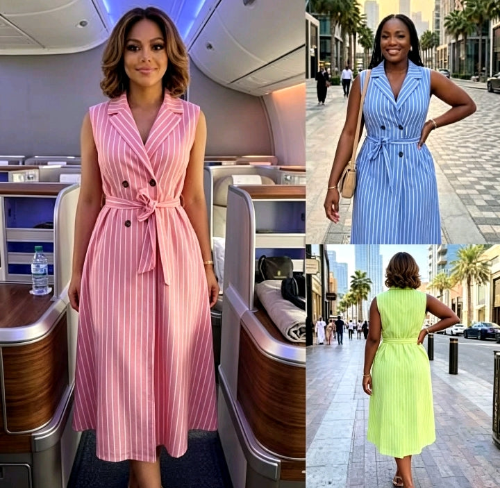 Robe Blazer Rayée Sans Manches