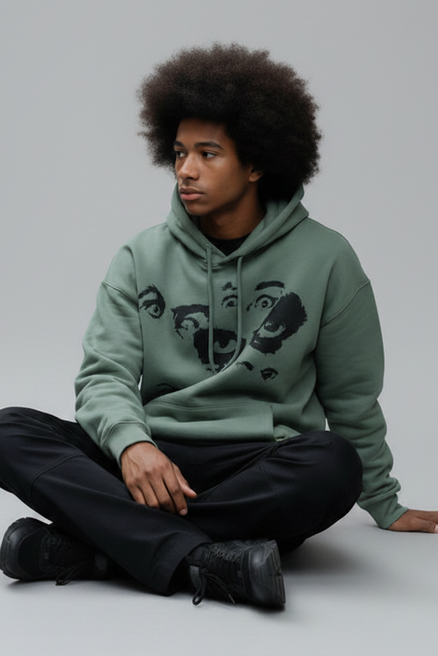 Pull vert avec dessin