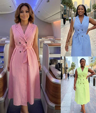 Robe Blazer Rayée Sans Manches