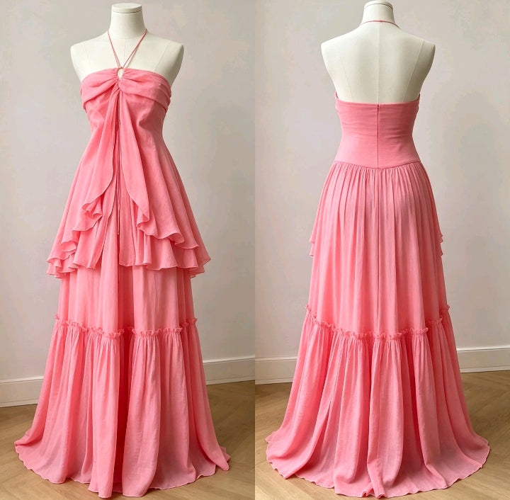 Robe Longue Rose Sangle