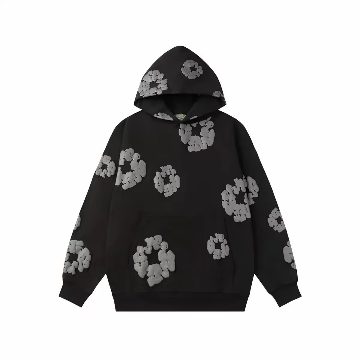 Sweat noir à fleurs blanches