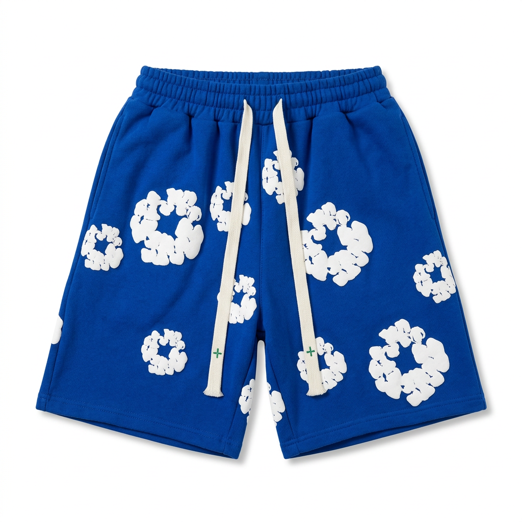 Short bleu royal sur fond blanc