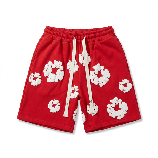Short rouge sur fond blanc