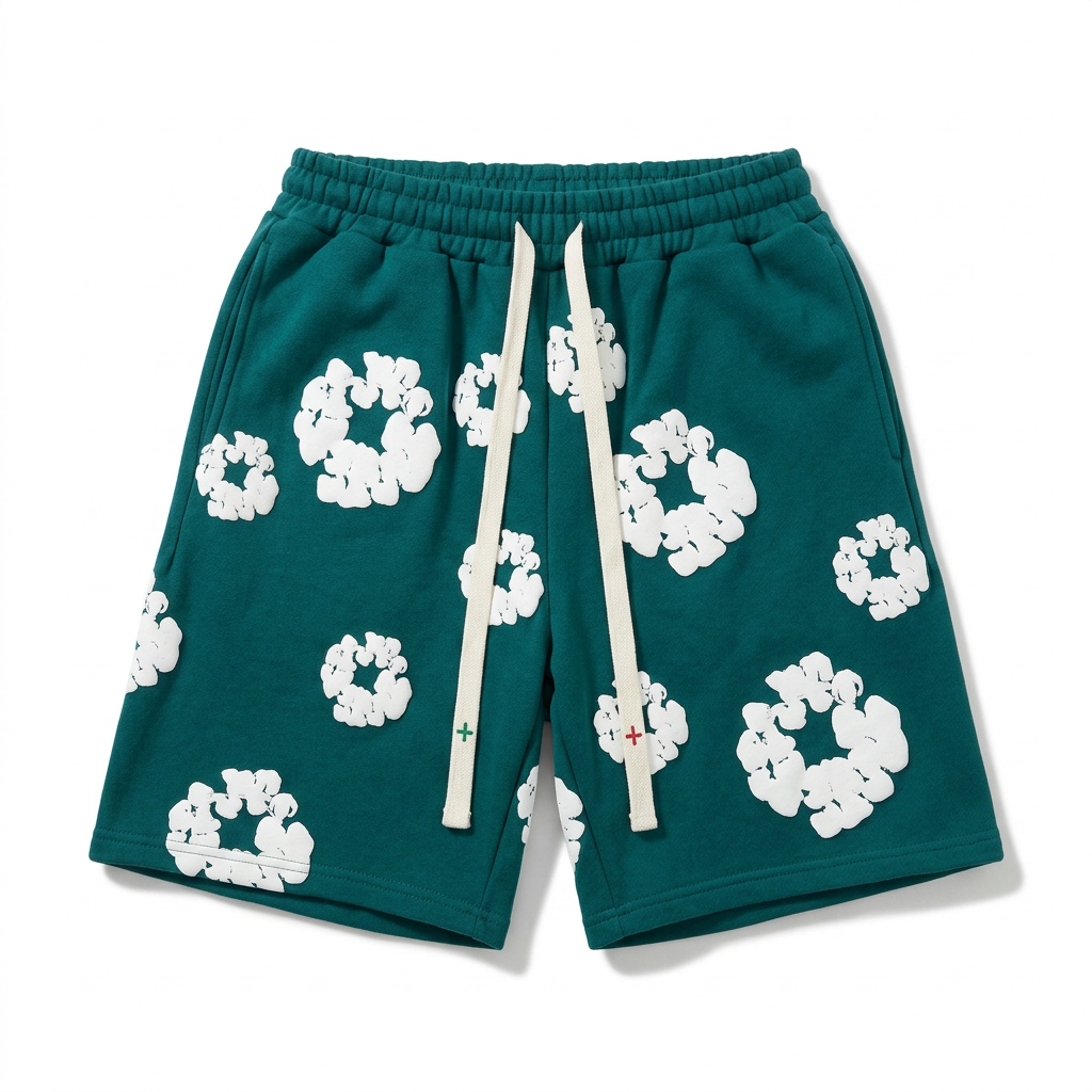 Short vert pétrole sur fond blanc
