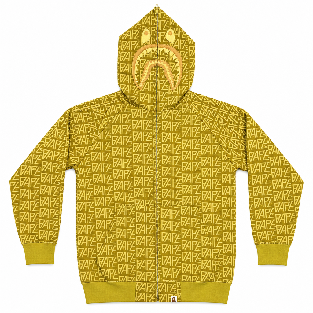 Sweat zippé à motifs jaunes, présentation soignée