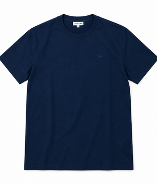 T-shirt bleu marine vu de face en légère plongée