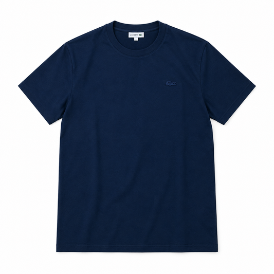 T-shirt bleu marine vu de face en légère plongée