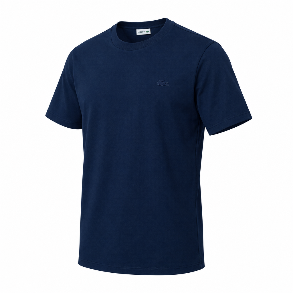 T-shirt bleu marine vu de trois-quarts droit